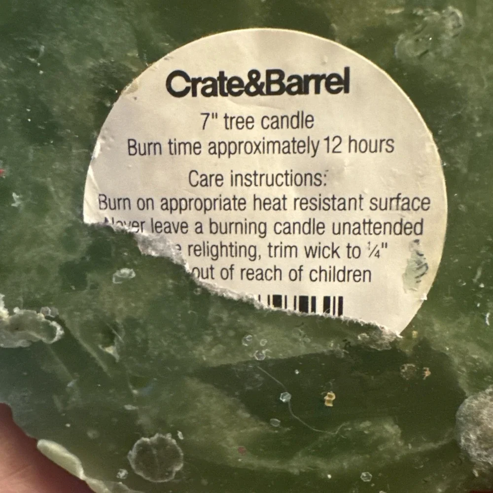 Crate & Barrel Christmas tree Candle 7 inch, 12-hour Burn‎ Time NEW